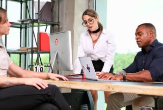 Busty Secretary Caught In A Wild Group Sex Scene