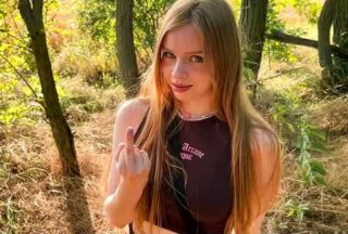 The young girlfriend of the guy sucked in nature